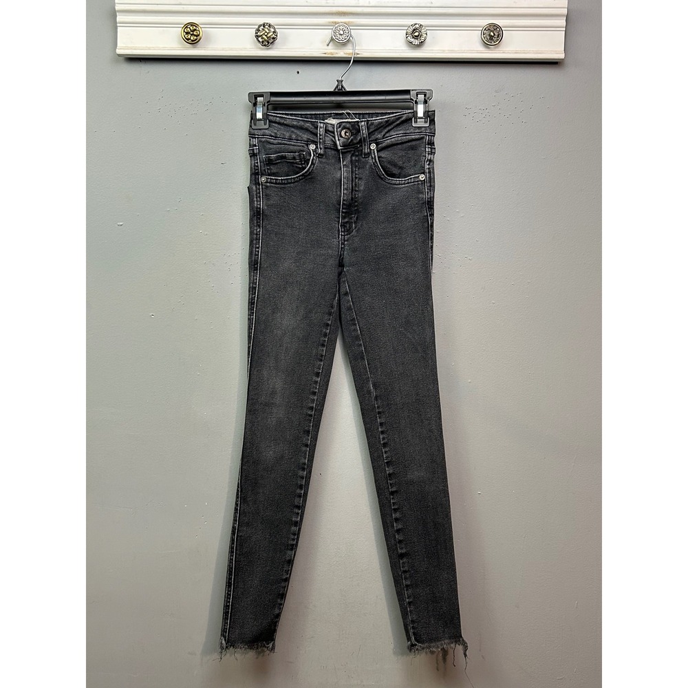 We the Free High Rise Skinny Jeans Black Womens 24 Wash Frayed Hem Denim Juniors